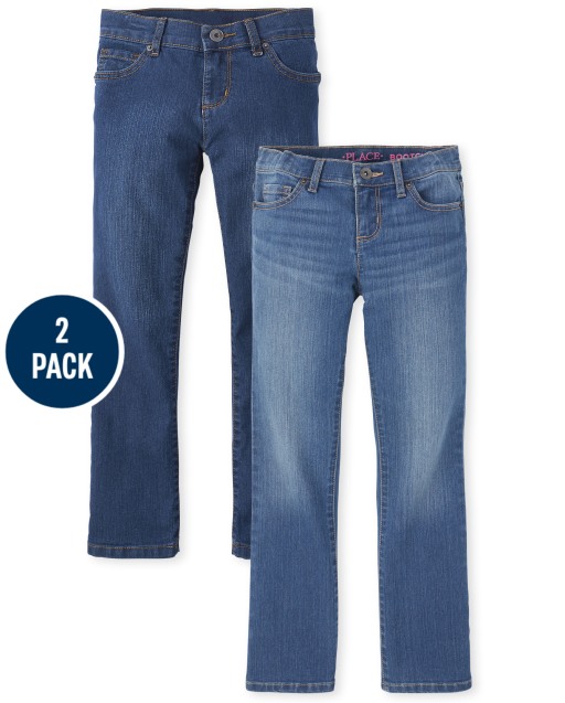 Paquete de 2 jeans básicos elásticos con corte para bota para niñas