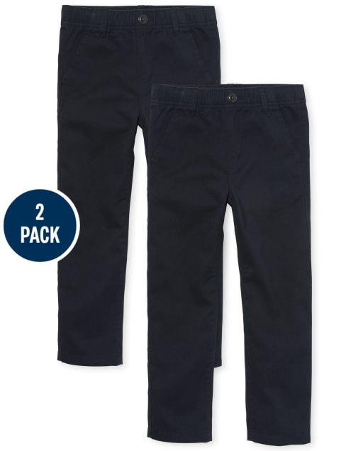 Boys Uniform Woven Stretch Pull On Chino Pants 2-Pack