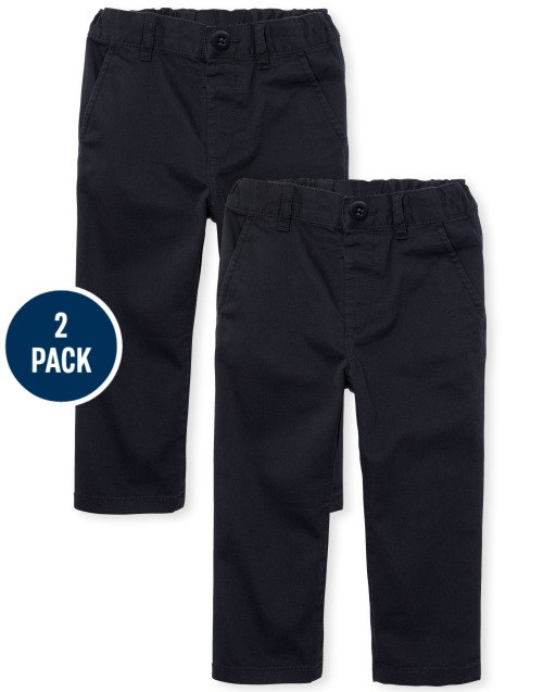 Paquete de 2 pantalones chinos ajustados elásticos de uniforme tejido para niños pequeños