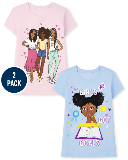 Paquete de 2 camisetas de manga corta para niñas con estampado de Girl y 'Girls Got Goals'