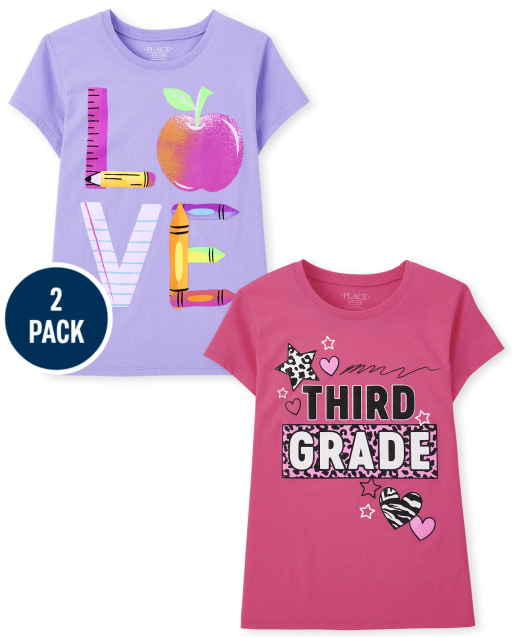 Paquete de 2 camisetas de manga corta con gráficos "Third Grade" y "Love" para niñas