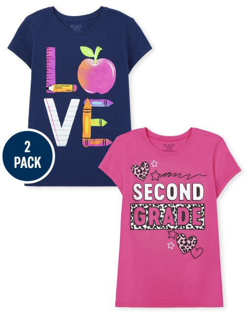 Paquete de 2 camisetas de manga corta con gráficos "Second Grade" y "Love" para niñas