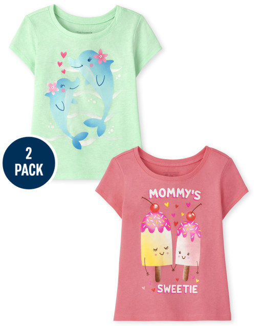 Paquete de 2 camisetas de manga corta con estampado de mamá para bebés y niñas pequeñas