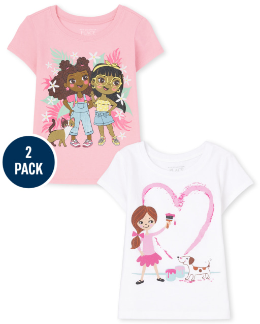 Pack de 2 camisetas gráficas de manga corta para niñas pequeñas y bebés