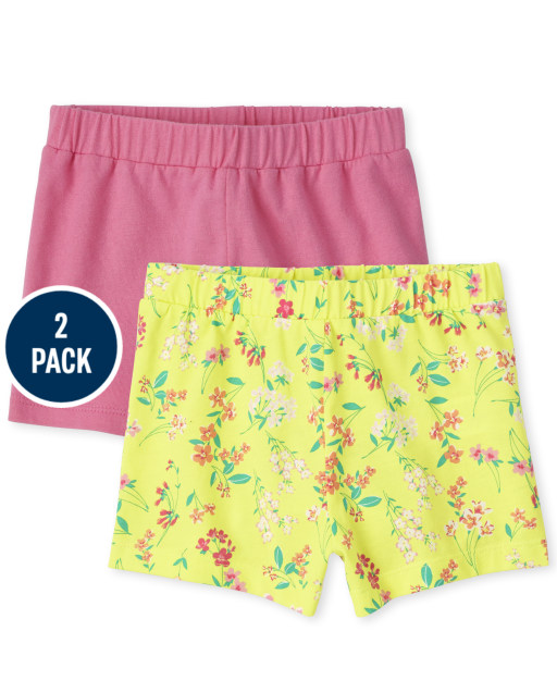 Pack de 2 shorts de punto liso y estampado floral Mix and Match para niñas pequeñas