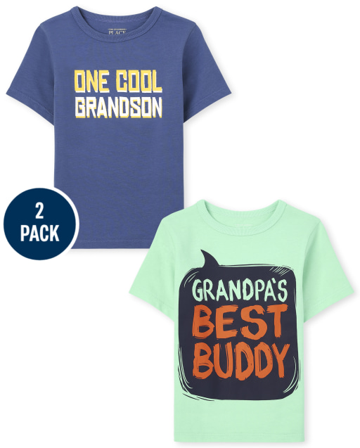Pack de 2 camisetas gráficas de manga corta "Grandpa's Best Buddy" y "One Cool Grandson" para bebés y niños pequeños