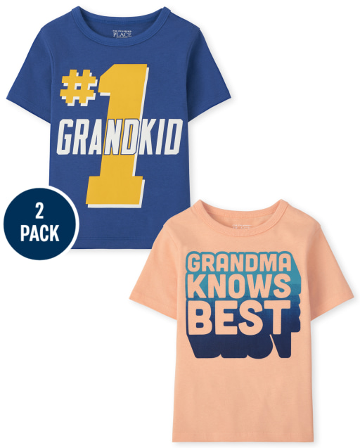 Paquete de 2 camisetas de manga corta para bebés y niños pequeños con gráfico '#1 Grandkid' y 'Grandma Knows Best'