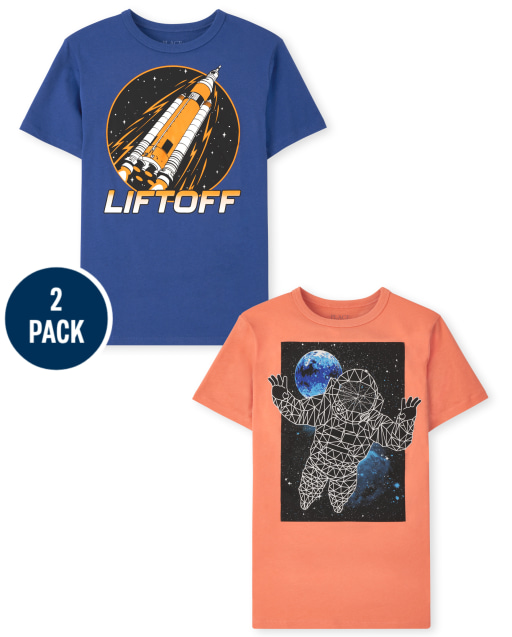 Pack de 2 camisetas de manga corta con estampado "Liftoff" y astronauta para niños