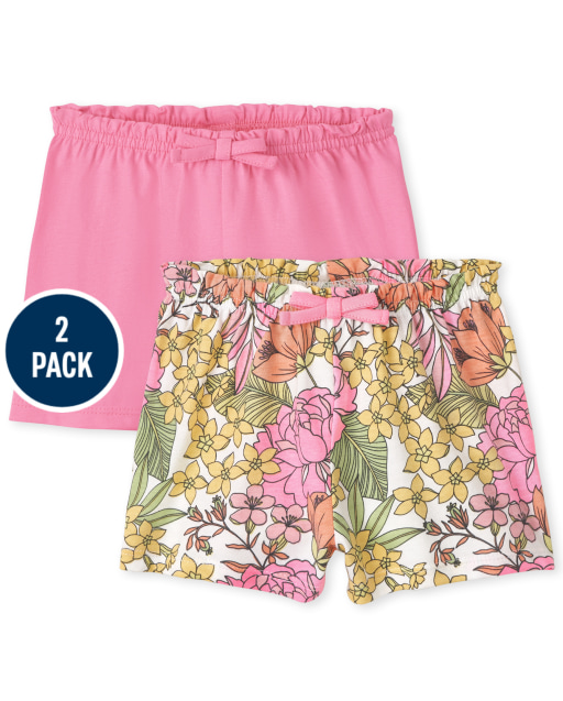 Pack de 2 pantalones cortos de punto floral para bebé niña