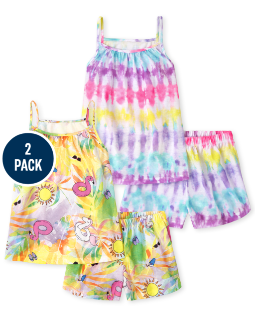 Girls Sleeveless Pool Floatie And Tie Dye Pajamas 2-Pack