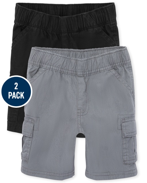 Paquete de 2 pantalones cortos tipo cargo tejidos con uniforme para niños pequeños