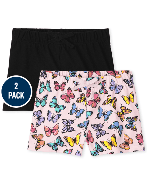 Girls Mix And Match Print And Solid Knit Shorts 2-Pack