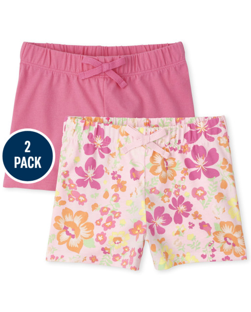 Girls Mix And Match Print And Solid Knit Shorts 2-Pack