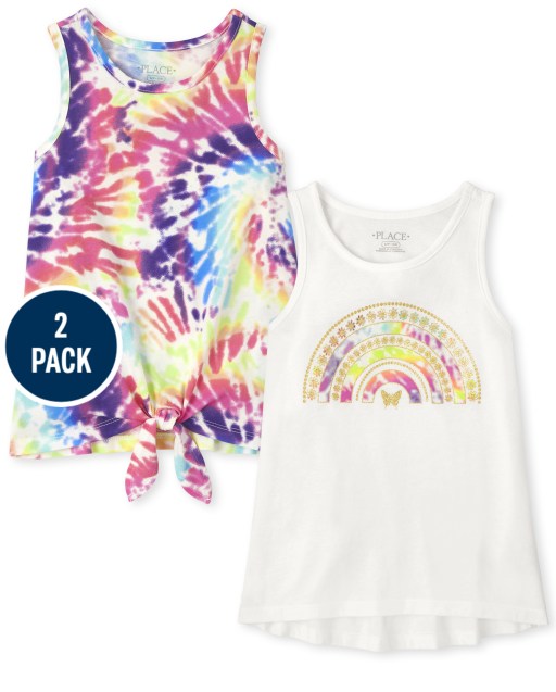 Pack de 2 camisetas sin mangas con diseño de arcoíris Mix And Match para niñas