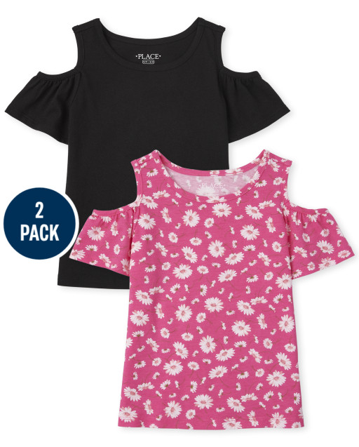 Pack de 2 blusas con hombros descubiertos florales de manga corta Mix And Match para niñas