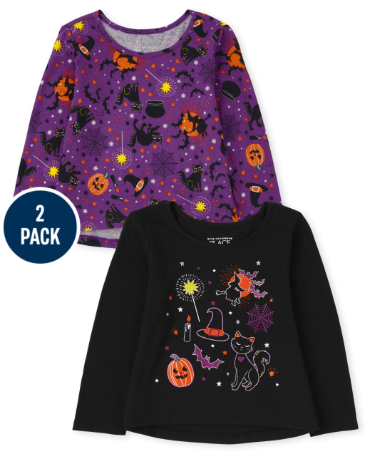 Toddler Girls Halloween Print High Low Top 2-Pack