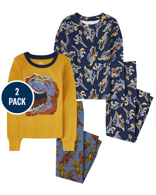 Boys Long Sleeve Dino Snug Fit Cotton Pajamas 2-Pack