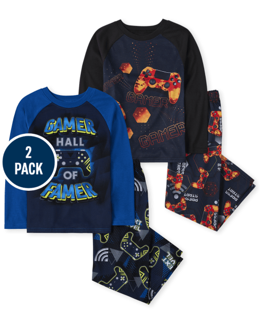 Boys Long Raglan Sleeve 'Gamer Hall Of Famer' And Video Game Controller Pajamas 2-Pack