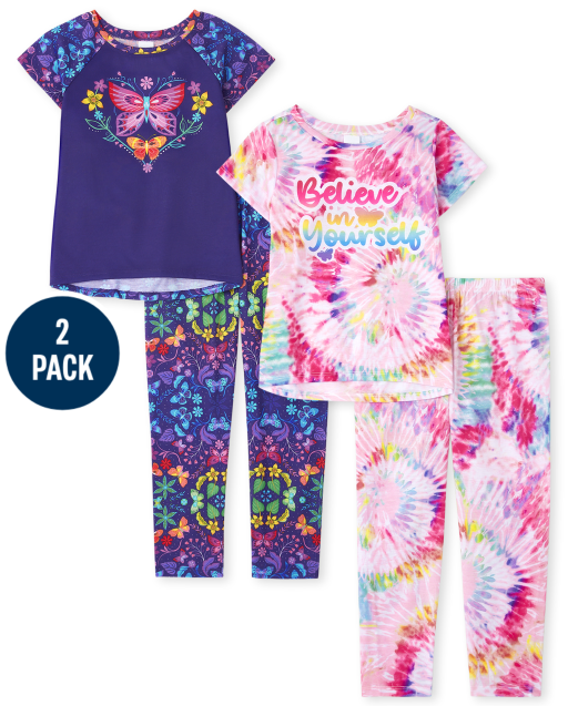 Girls Short Sleeve 'Believe In Yourself' And Butterfly Pajamas 2-Pack