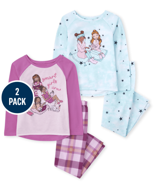 Girls Long Raglan Sleeve Sleepover And 'Smart Girls Crew' Pajamas 2-Pack