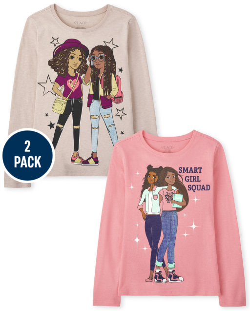 Girls Long Sleeve Girls And 'Girl Squad' Graphic Tee 2-Pack