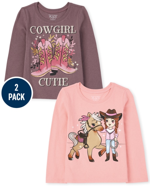 Baby And Toddler Girls Long Sleeve 'Cowgirl Cutie' And Cowgirl Graphic Tee 2-Pack