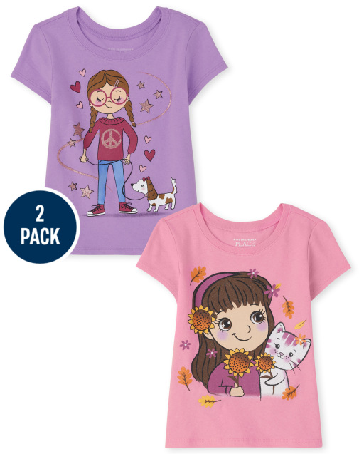 Toddler Girls Short Sleeve Girl Graphic Tee 2-Pack