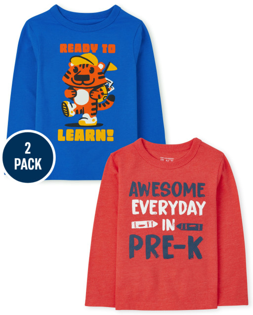 Paquete de 2 camisetas de manga larga para niños pequeños con estampado 'Awesome Everyday In Pre-K' y 'Ready To Learn'