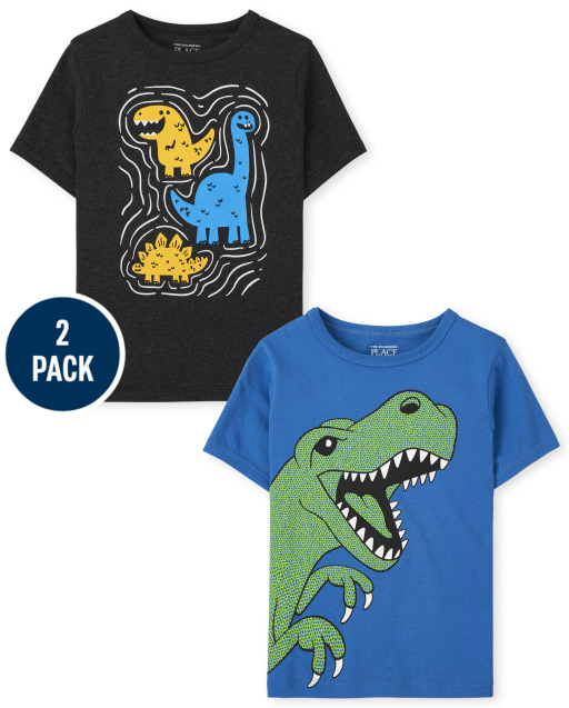 Paquete de 2 camisetas de manga corta con gráfico de dinosaurio para niños pequeños