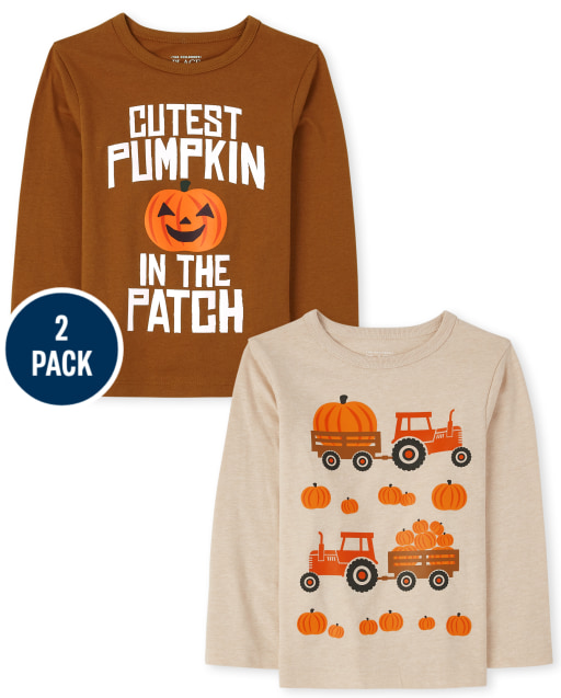 Toddler Boys Long Sleeve 'Cutest Pumpkin In The Patch' And Tractor Graphic Tee 2-Pack