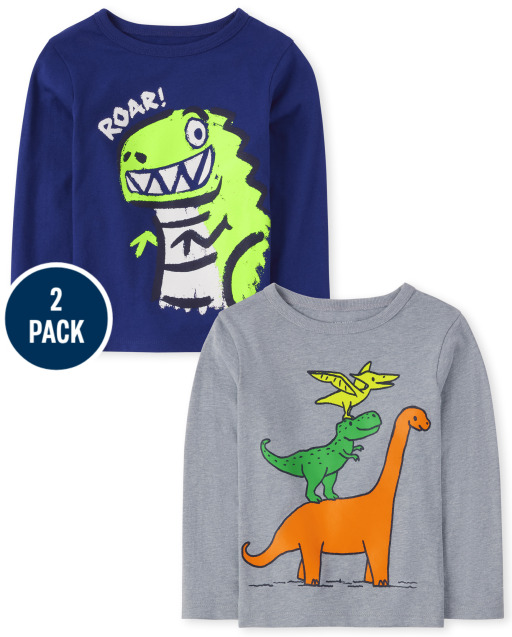 Toddler Boys Long Sleeve 'Roar' And Dino Graphic Tee 2-Pack