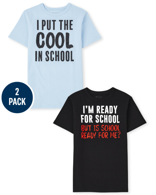 Boys Short Sleeve 'I'm Ready For School' And 'I Put The Cool In School' Graphic Tee 2-Pack