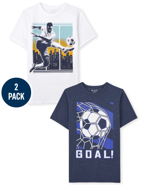 Boys Short Sleeve Soccer And 'Goal' Graphic Tee 2-Pack