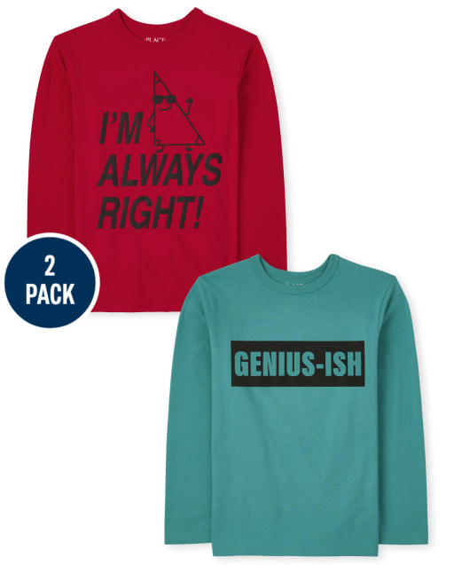 Boys Long Sleeve 'I'm Always Right' And 'Genius-Ish' Graphic Tee 2-Pack
