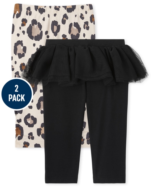 Baby Girls Leopard Print And Tutu Knit Leggings 2-Pack