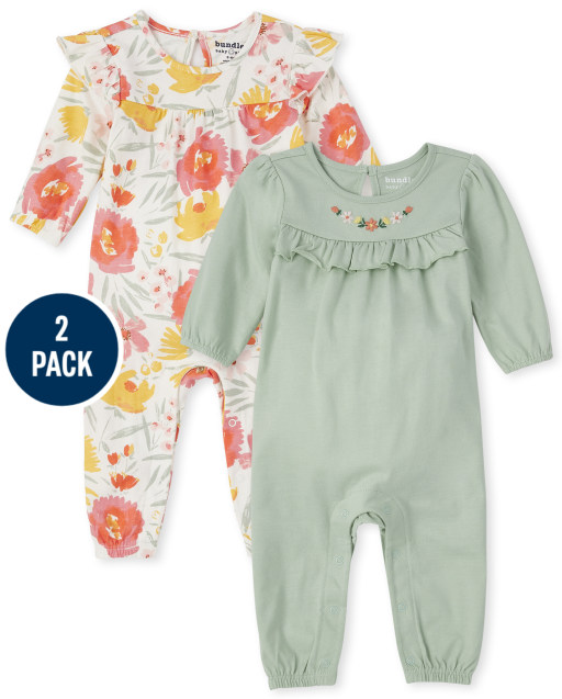 Pack de 2 monos de punto con estampado floral y manga larga para bebé niña