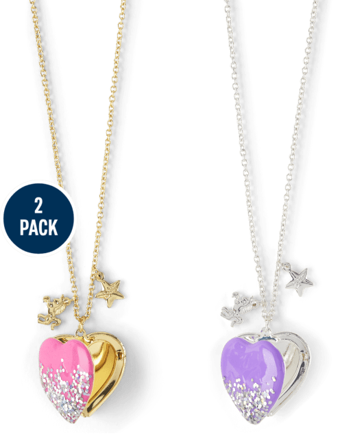 Girls Unicorn Heart BFF Locket Necklace 2-Pack