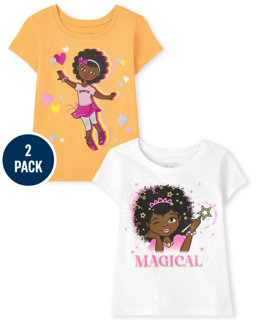 Paquete de 2 camisetas de manga corta para niña pequeña y gráfico 'Magical'