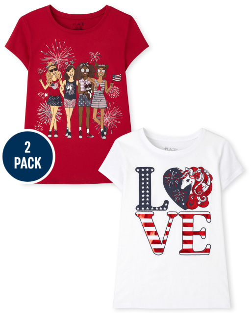 Girls Short Sleeve Americana Graphic Tee 2-Pack