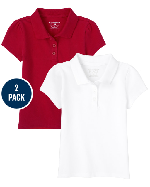 Toddler Girls Uniform Short Sleeve Pique Polo 2-Pack