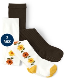 Girls Sunflower And Solid Tights 2 Pack Harvest MULTI Gymboree CA
