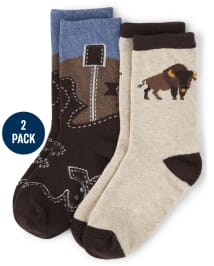 Boys Cowboy Boots Crew Socks 2-Pack - County Fair