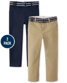 Boys Belted Chino Pants with Stain and Wrinkle Resistance 2-Pack - Uniform