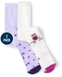 Girls Owl And Floral Print Knit Tights 2 Pack Magical Meadow