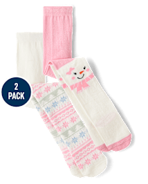 Girls Snowman Fairisle Tights 2-Pack - Little Snowflake