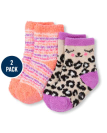 Toddler Girls Leopard And Striped Cozy Socks 2-Pack