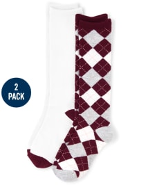 Girls Argyle Knee Socks 2-Pack