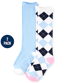 Girls Argyle Knee Socks 2-Pack