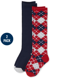 Girls Argyle Knee Socks 2-Pack
