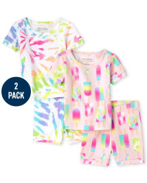 Ensemble de 2 pyjamas en coton ajustés tie-dye pour bébés et petites filles